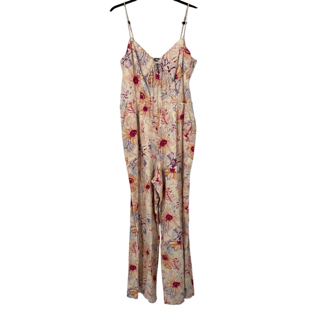Paige Jumpsuit Akari Floral straight sleeveless linen blend size 10 MISSING BELT - Picture 2 of 8